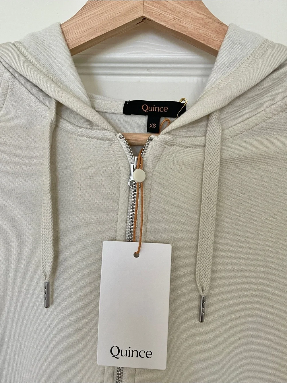 Quince Women Supersoft Fleece Zip Up Hoodie Off-White Sleeved Jacket - Picture 4 of 6